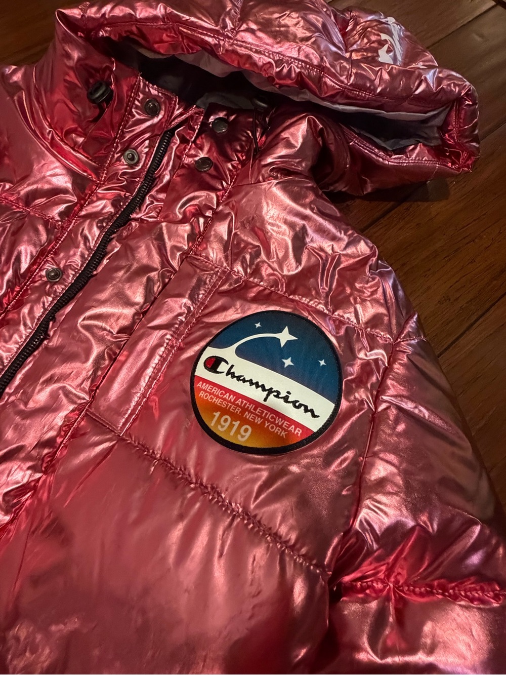 Champion x NASA Metallic Pink Puffer Jacket - Picture 5 of 9